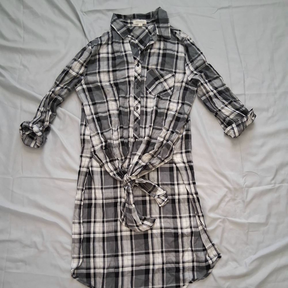 Ultra Flirt Plaid High-Low Shirt Dress with Tie-Front – Women’s Large